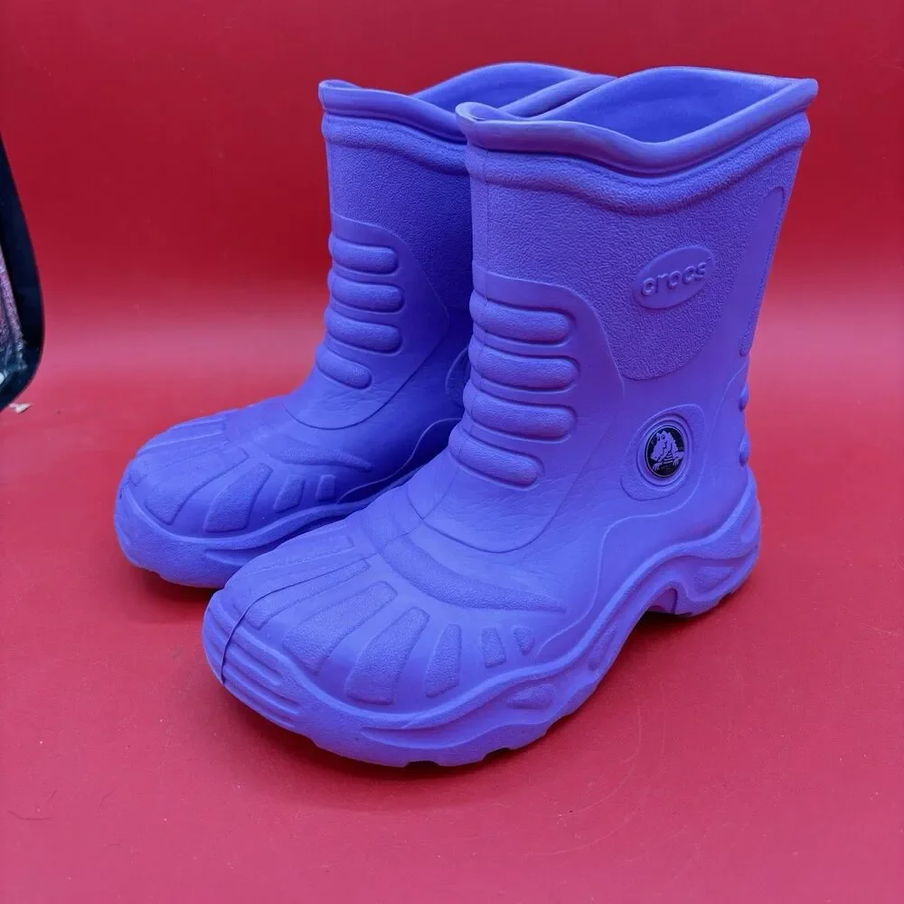 Crocs Classic Georgie Pull On Rubber Rain Boots Purple Mens Size 1 Womens Size 3